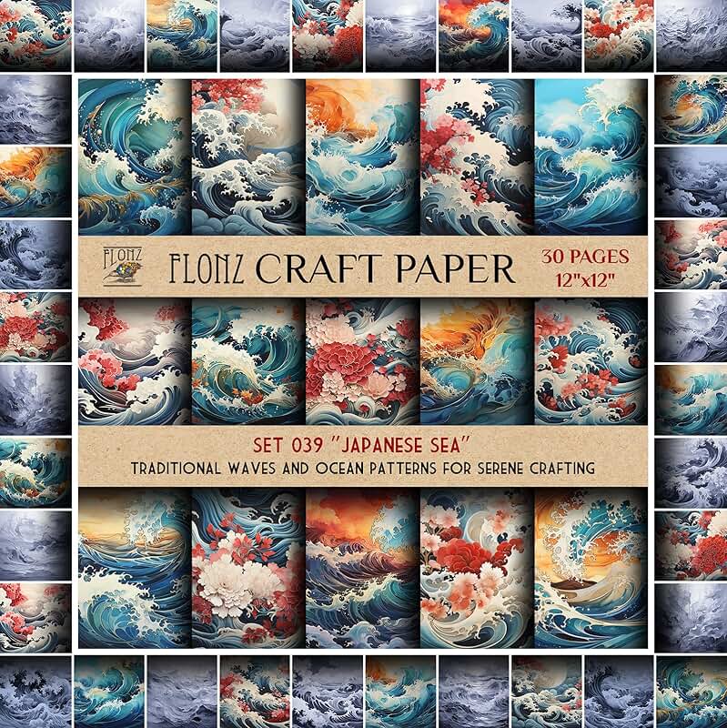 12x12 Scrapbook Paper with Ocean Waves Design