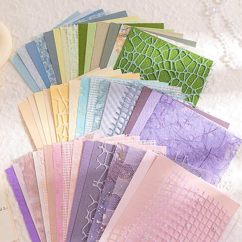 50 Handmade Scrapbook Textured Paper Sheets, 4.2x5.8 inches