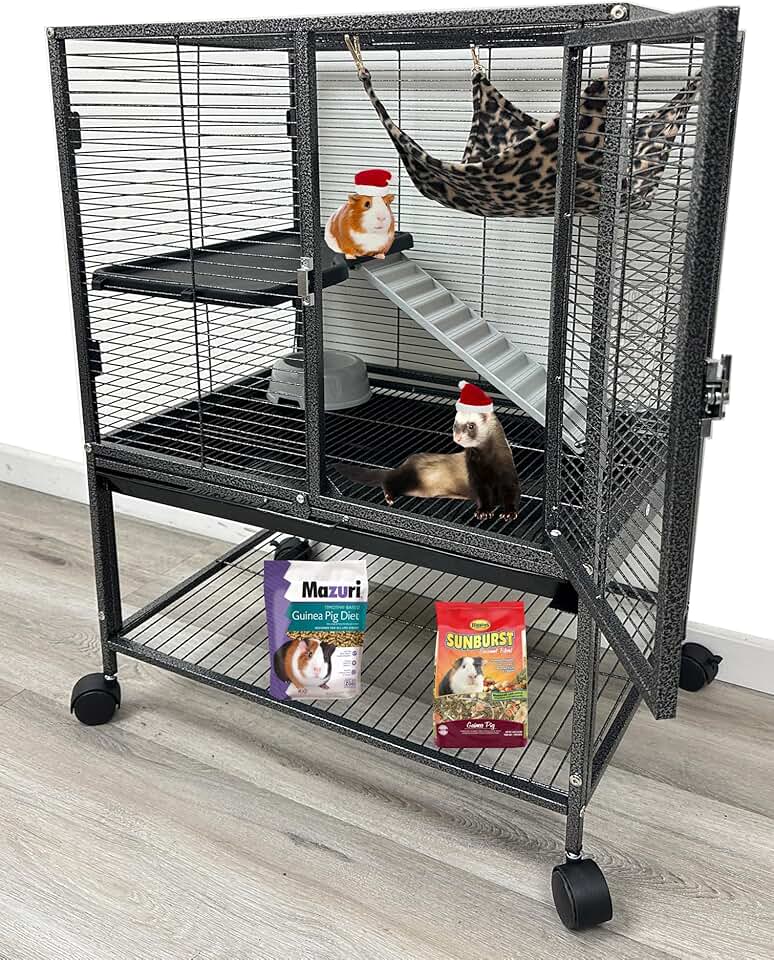 Deluxe Small Animal Cage with Water Bottle and Food Bowl