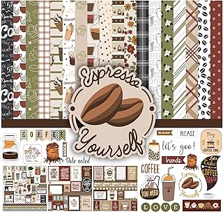 Coffee-themed double-sided scrapbook paper pack, 16 pages