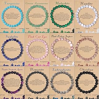 Set of 12 semi-precious gemstone stretch bracelets for women and men