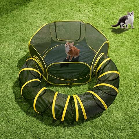 Outdoor Cat Enclosure with Play Tunnel and Storage