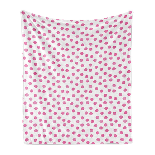 Polka Dot Throw Blanket, Sugar Pink Color Irregular Polka Dots Formed by Watercolor Paint Brush, Flannel Fleece Accent Piece Soft Couch Cover for Adults, 60" x 80", Pink White