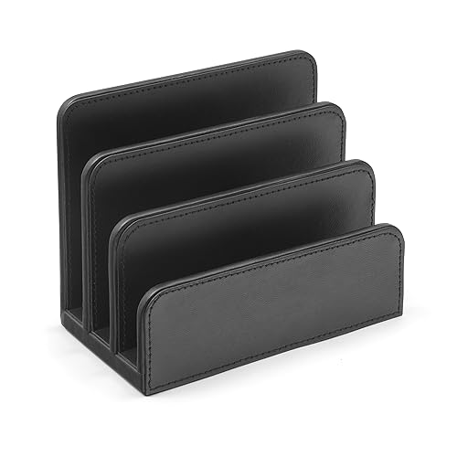 Black leather letter holder for desk storage