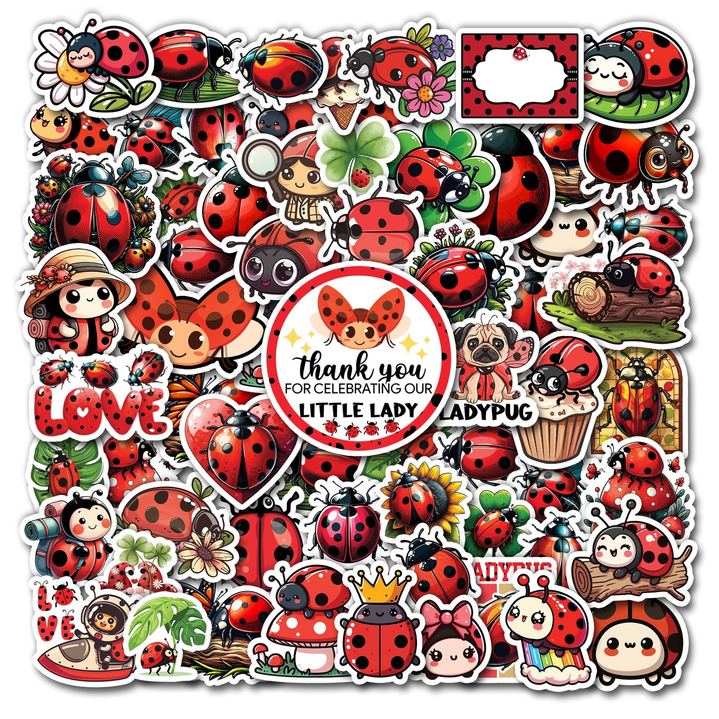 50 Pack Cute Ladybug Waterproof Vinyl Stickers