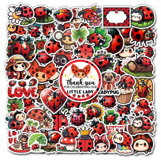 50 Pack Cute Ladybug Waterproof Vinyl Stickers