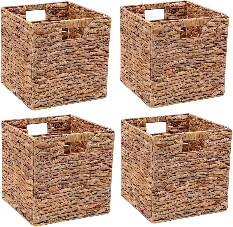 Set of 4 foldable water hyacinth storage baskets