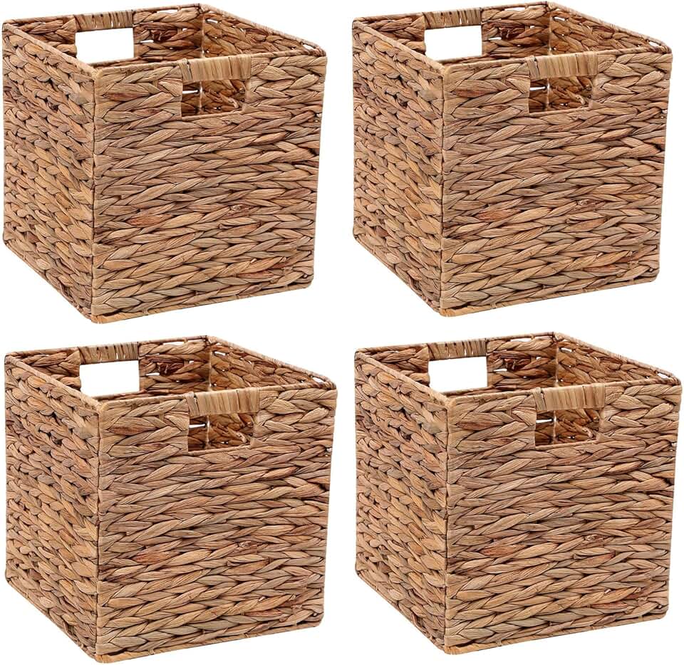 Set of 4 foldable water hyacinth storage baskets
