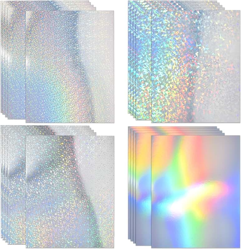 100 Sheets Metallic Holographic Glitter Cardstock, 8.5x11 Inches