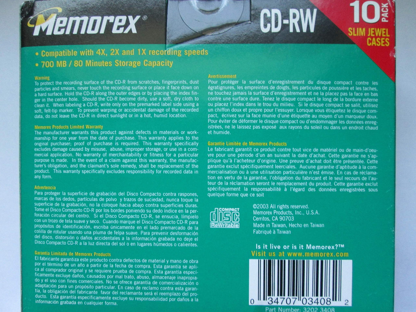 CD-RW 1x-4x, 80Min/700MB, Branded w/ Slim Jewel Cases, 10/PK, Sold as 1 Package