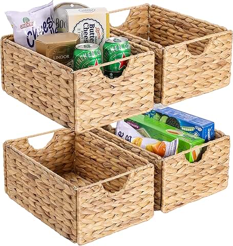 Set of 4 Water Hyacinth Pantry Baskets for Storage