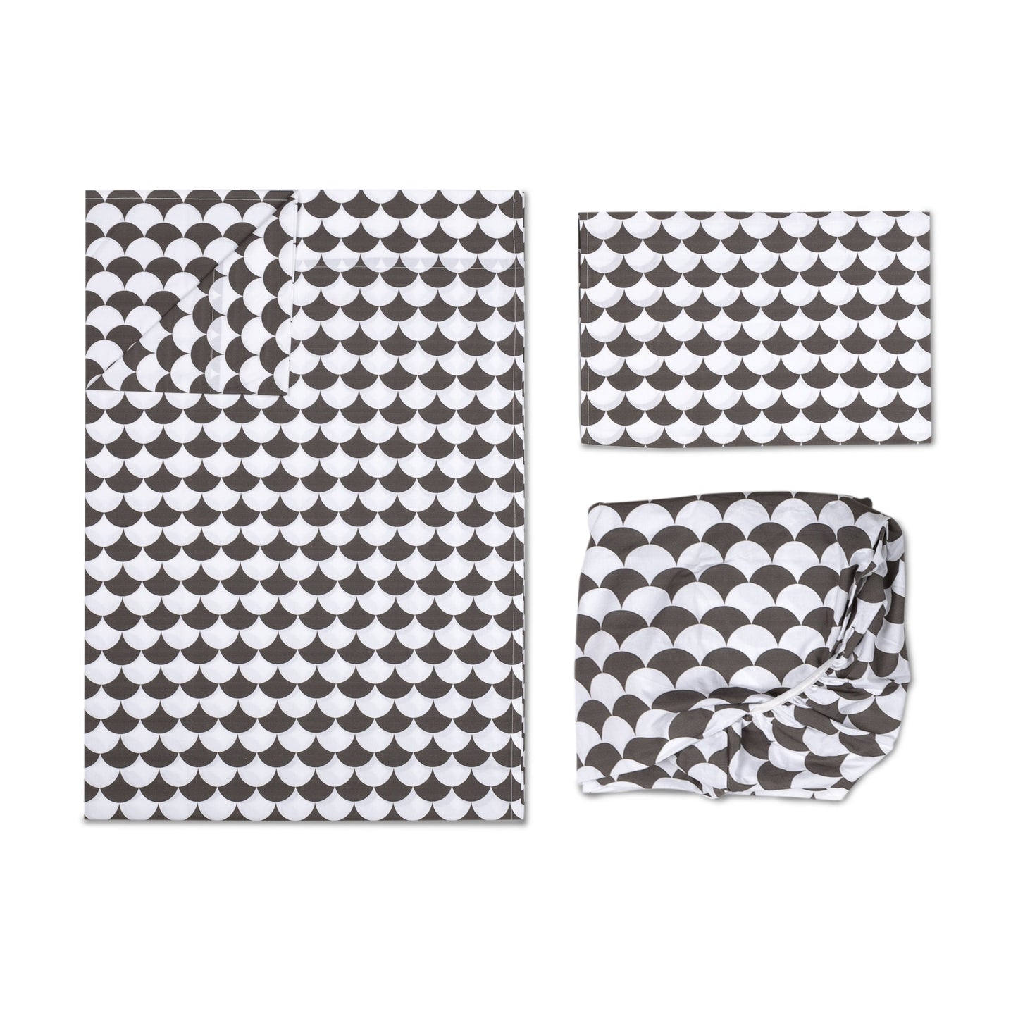 Kayden Toddler Sheet Set Pillowcase; Flat Sheet; Fitted Sheet)  Black Scallop