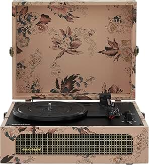 Vintage portable vinyl record player with Bluetooth and built-in speakers