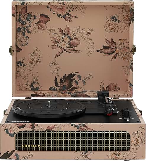 Vintage portable vinyl record player with Bluetooth and built-in speakers