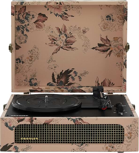 Vintage portable vinyl record player with Bluetooth and built-in speakers