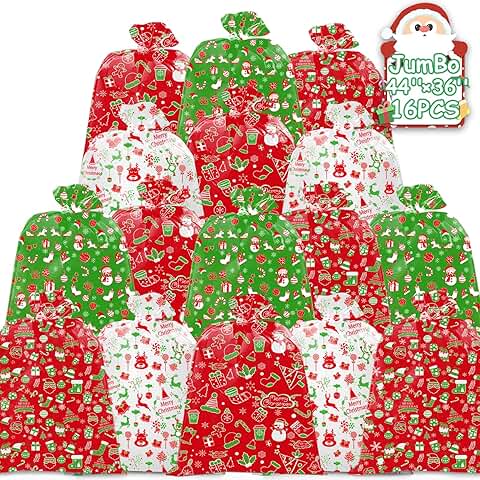 Large Waterproof Christmas Gift Bags, 16 Pack