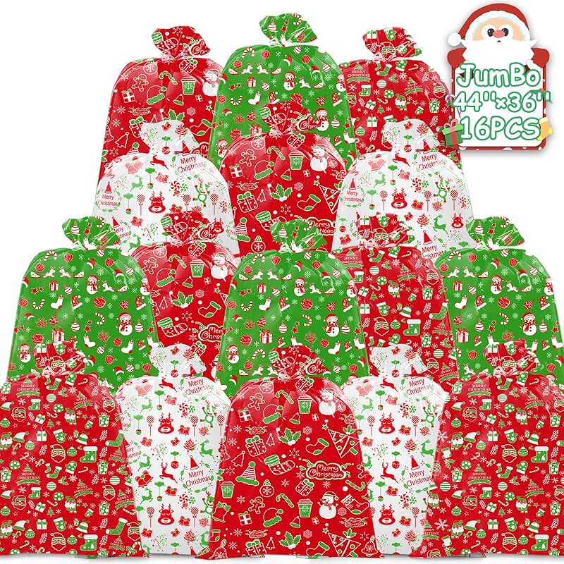 Large Waterproof Christmas Gift Bags, 16 Pack