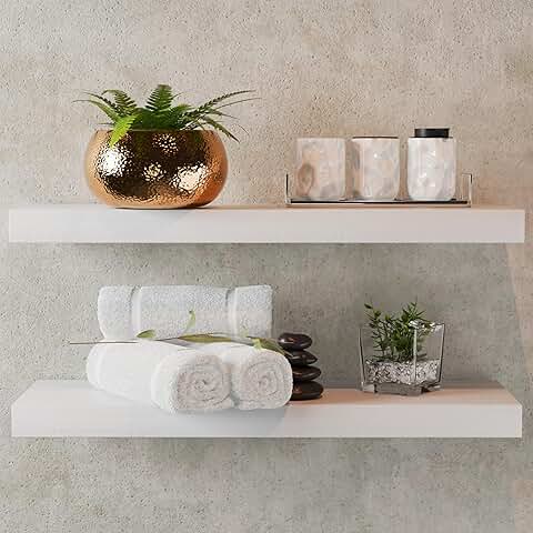 Set of 2 Floating Wall Shelves in Natural Wood Finish