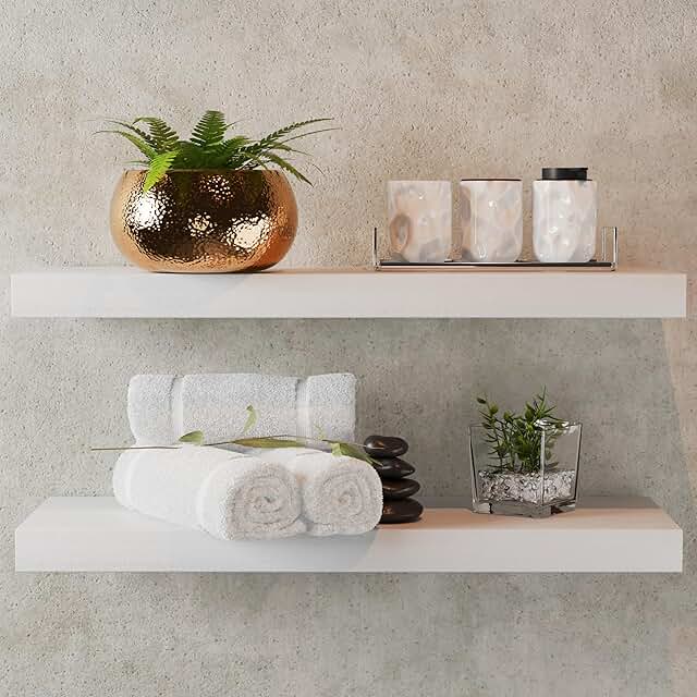 Set of 2 Floating Wall Shelves in Natural Wood Finish
