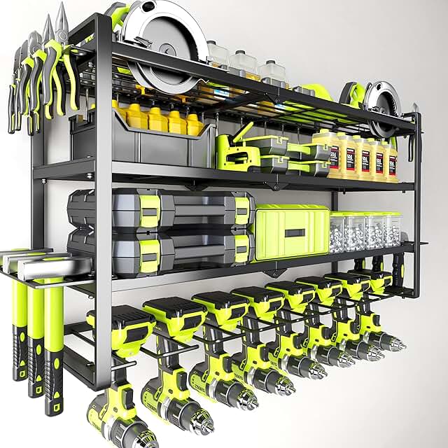 Heavy Duty Wall Mount Power Tool Organizer with Drill Holders