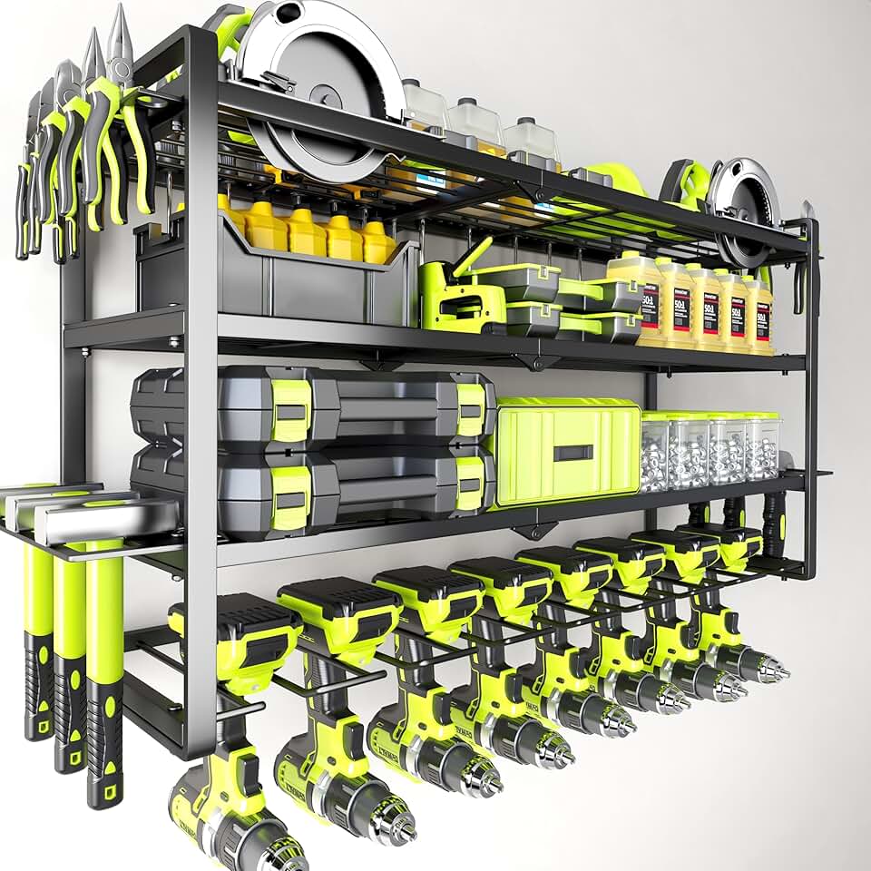 Heavy Duty Wall Mount Power Tool Organizer with Drill Holders