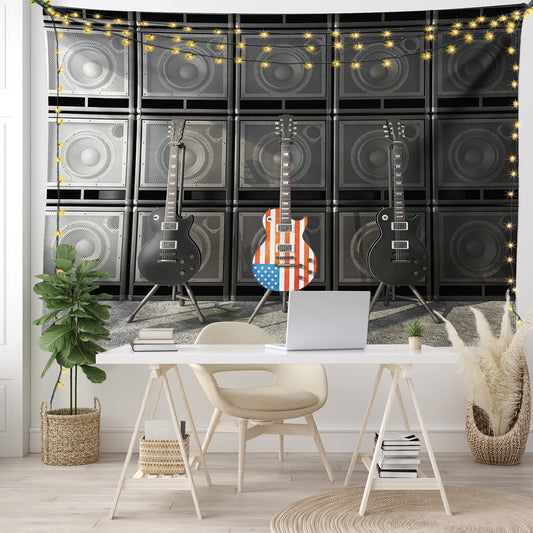 Flag Tapestry, Black and Us B Guitar Electronic Rock Music Theme Digital Graphic Work, Wall Hanging for Bedroom Living Room Dorm Decor, 60" X 80", Charcoal