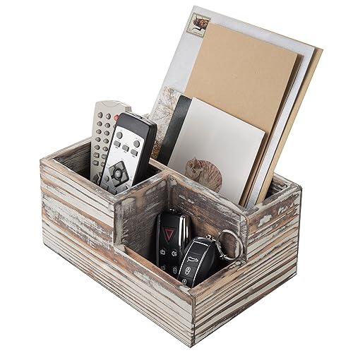 Wooden TV remote and stationery organizer with three compartments