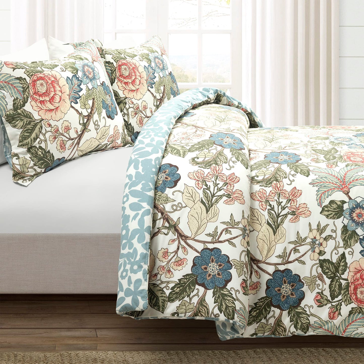 Sydney Reversible Cotton 3 Piece Duvet Cover Set, King, Green  Blue