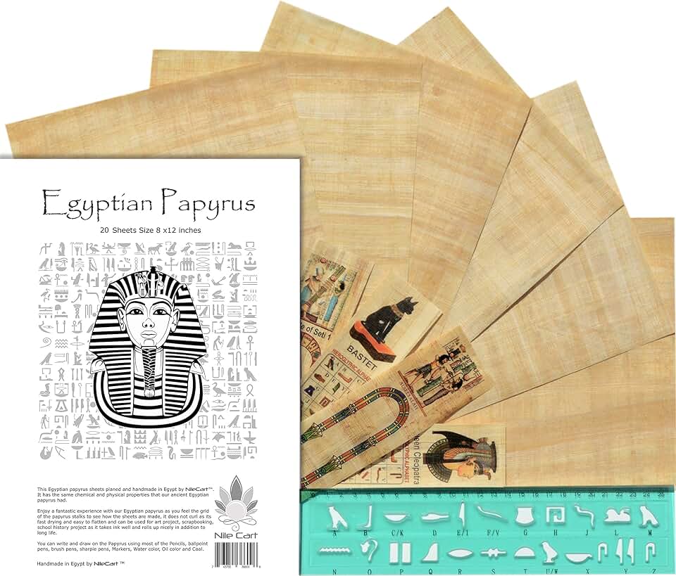 Egyptian Papyrus Art Paper Set with Stencil and Bookmarks