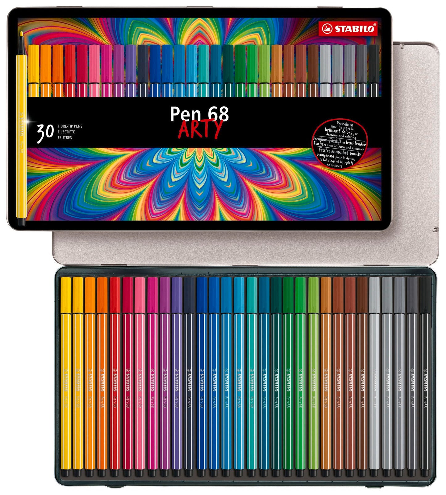 Set of 30 assorted fine tip fiber-tip pens