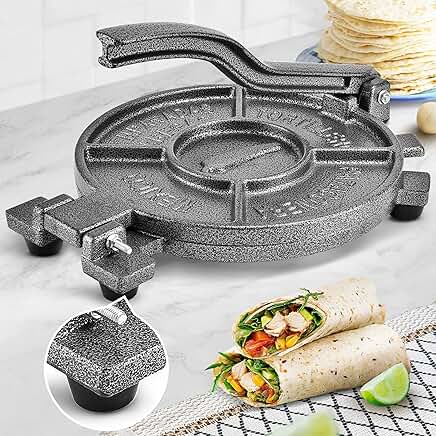10.4-inch Cast Iron Tortilla Press with 100 Parchment Papers