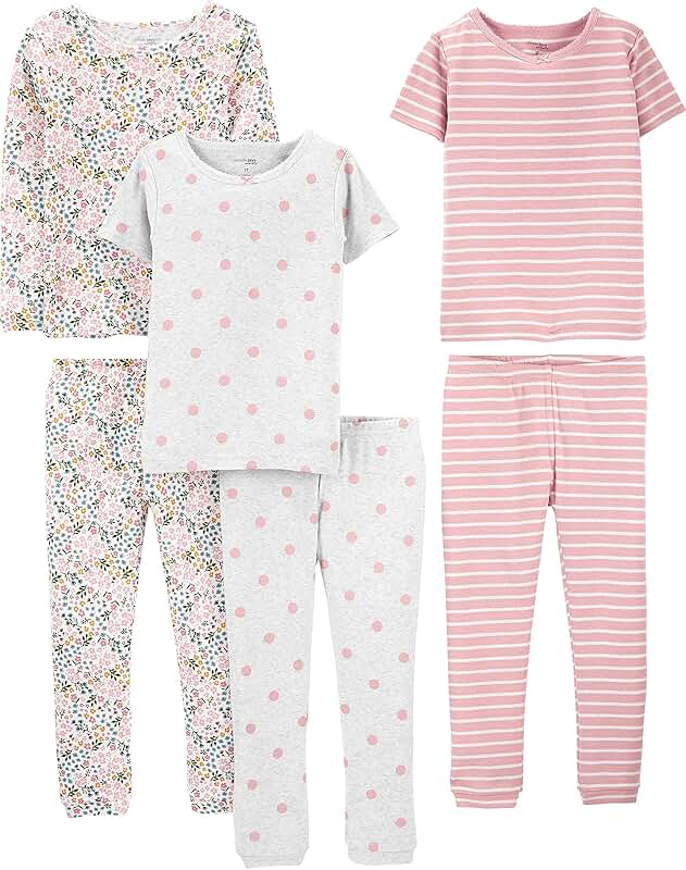 Baby Girls' 6-Piece Cotton Pajama Set