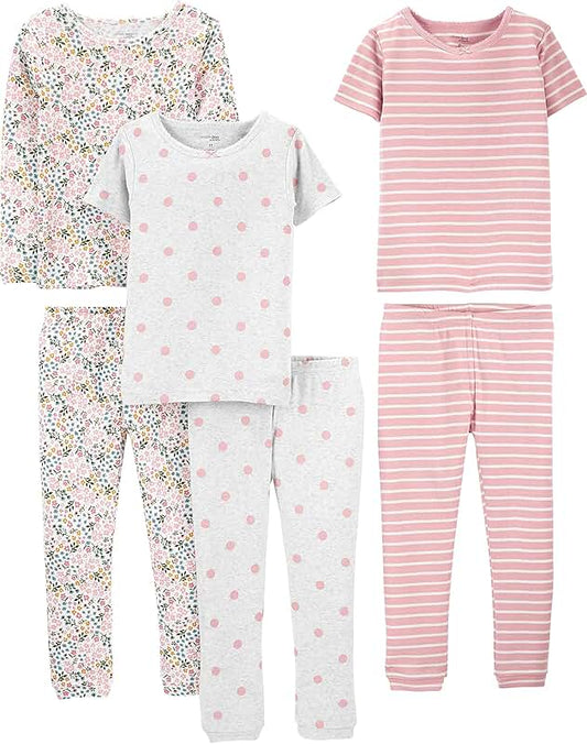 Baby Girls' 6-Piece Cotton Pajama Set