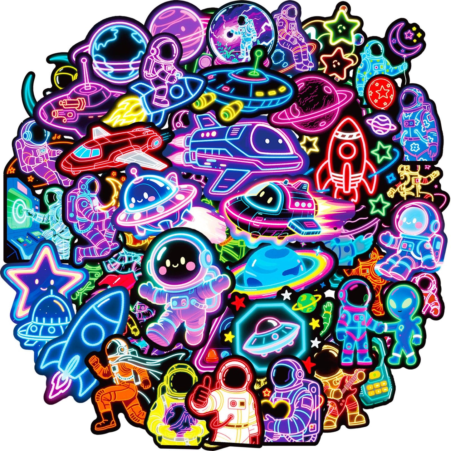 56 Neon Astronaut Stickers for Kids and Crafts