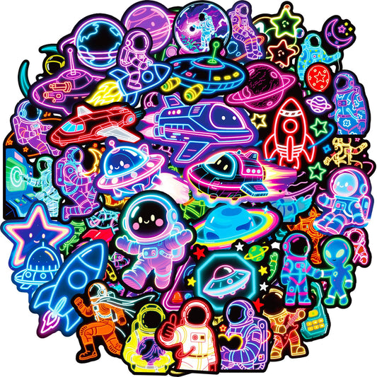 56 Neon Astronaut Stickers for Kids and Crafts