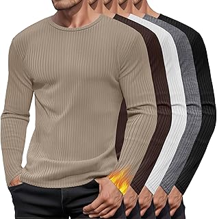 Set of 5 men's long sleeve cotton thermal crew neck shirts