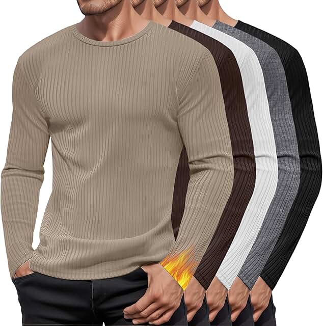 Set of 5 men's long sleeve cotton thermal crew neck shirts