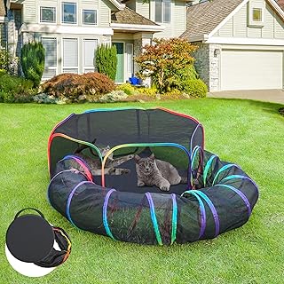 Portable outdoor cat playpen with tunnel and storage