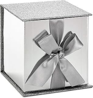 Small Silver Gift Box with Bow and Shredded Paper