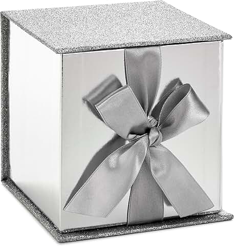 Small Silver Gift Box with Bow and Shredded Paper
