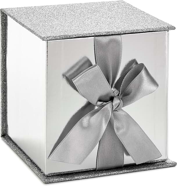 Small Silver Gift Box with Bow and Shredded Paper