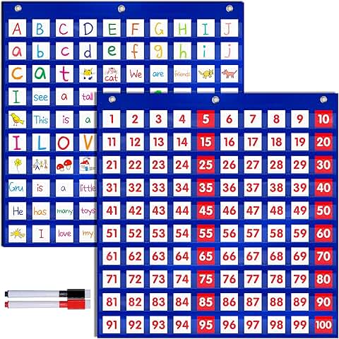 Hundred Pocket Charts with 200 Flash Cards for Classroom Learning