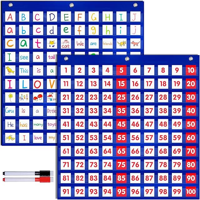 Hundred Pocket Charts with 200 Flash Cards for Classroom Learning