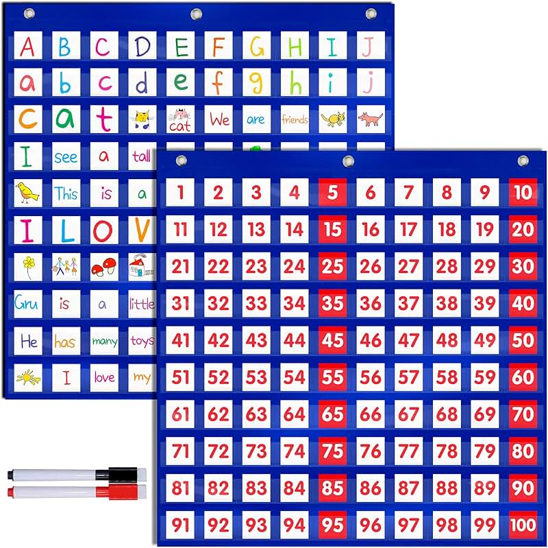 Hundred Pocket Charts with 200 Flash Cards for Classroom Learning