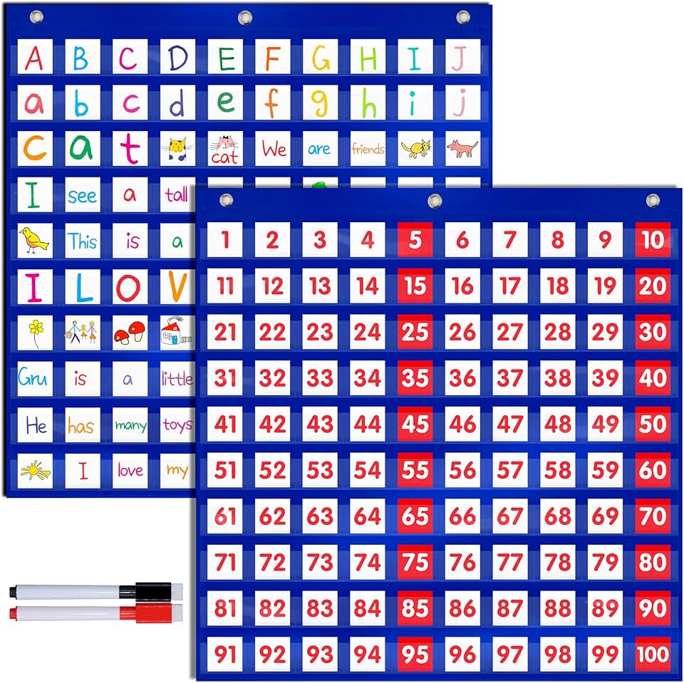 Hundred Pocket Charts with 200 Flash Cards for Classroom Learning