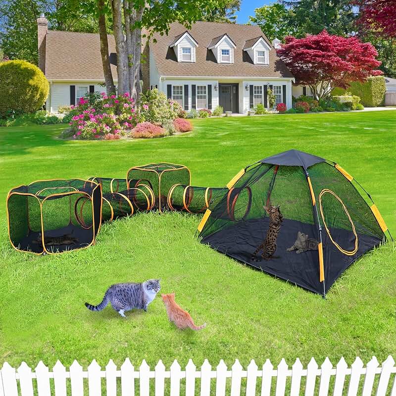 6-in-1 Outdoor Cat Enclosure with Tunnels and Play Area