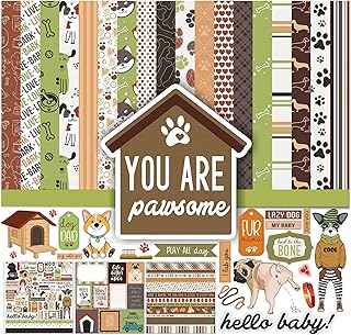 Brown and green dog-themed scrapbook paper set