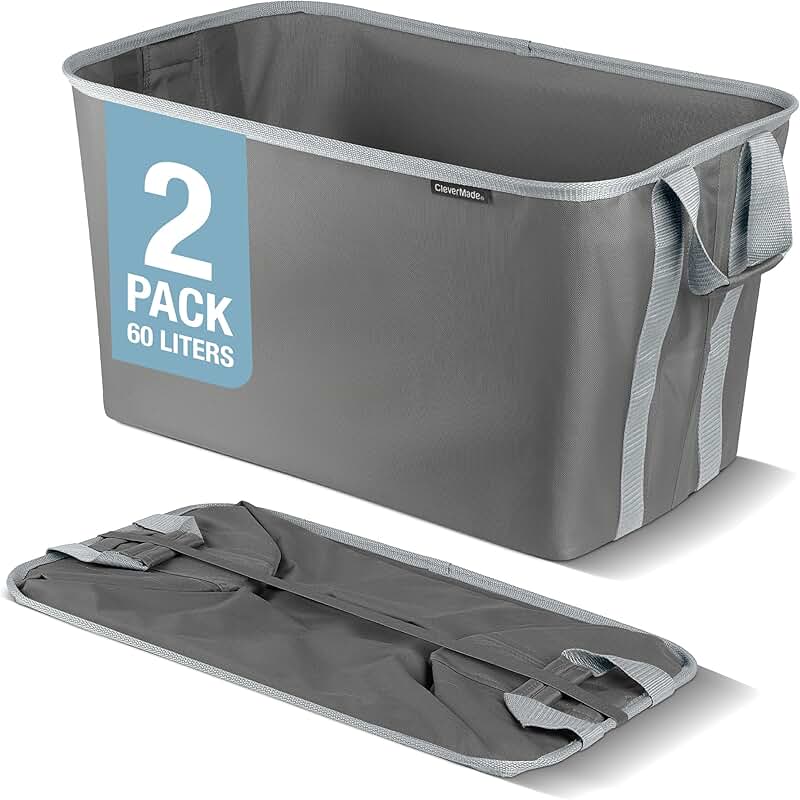 Collapsible Laundry Basket Hamper, 2-Pack, Gray, 60L