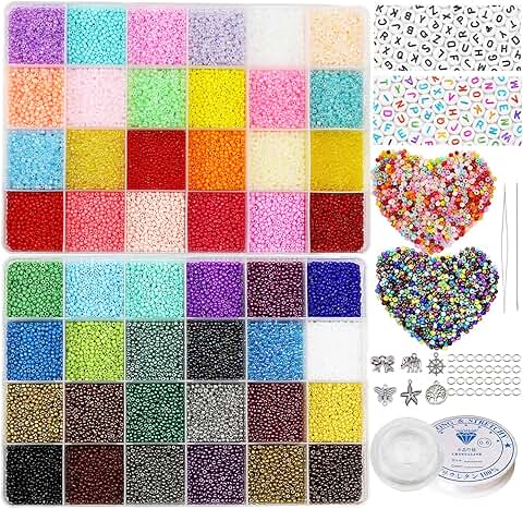 38500pcs 2mm Glass Seed Beads and Alphabet Beads Kit