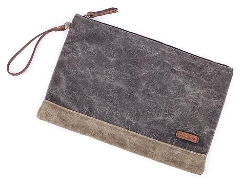 Waxed Canvas Zip Folio Pencil and Makeup Bag, 13x9.4, Olive Drab